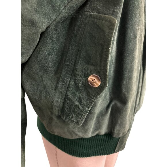 Vintage Green Suede Bomber Jacket Size 12 Plaid Lining Authentic Imports Inc Mad - Picture 3 of 15